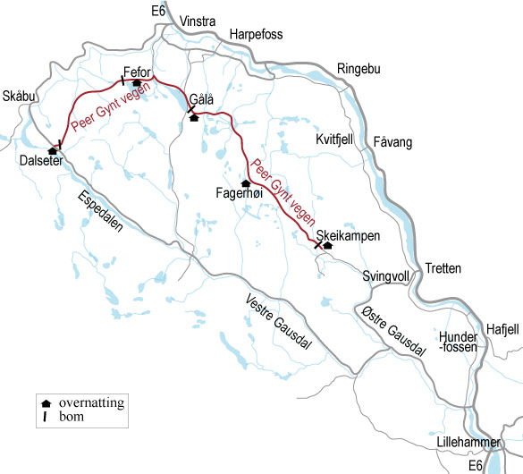 Oversiktskart Peer Gynt vegen